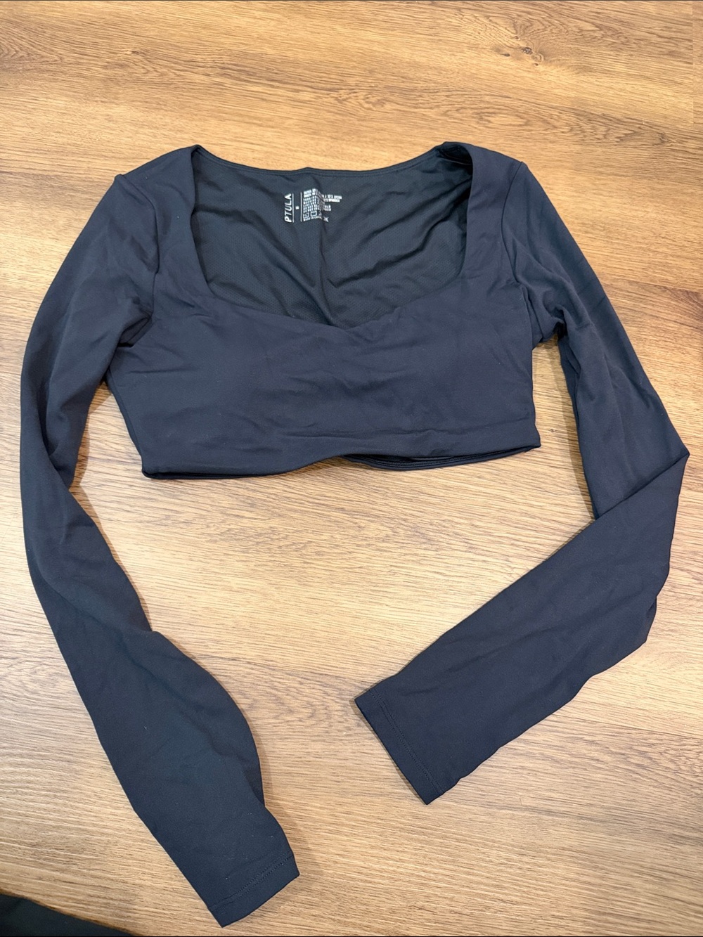 Ptula Long Sleeve Black Crop Top with Square Neck